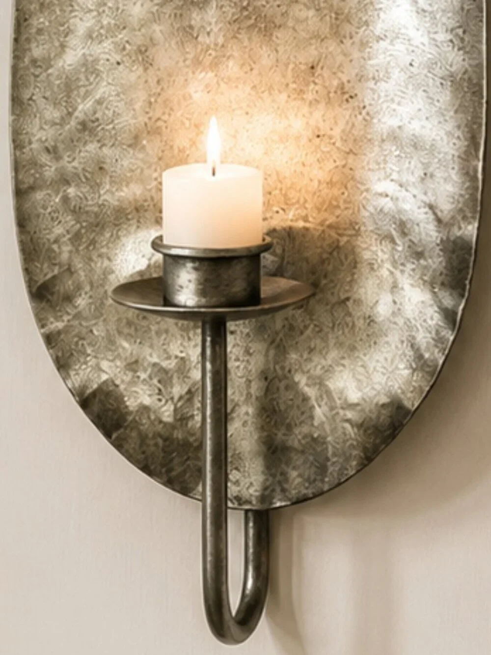 Ballard Designs Hammered Iron Textured Pewter Like Finish Wall Candle Sconce